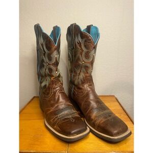 Ariat Cowboy Western Boots Distressed Leather Square Toe Turquoise 10B